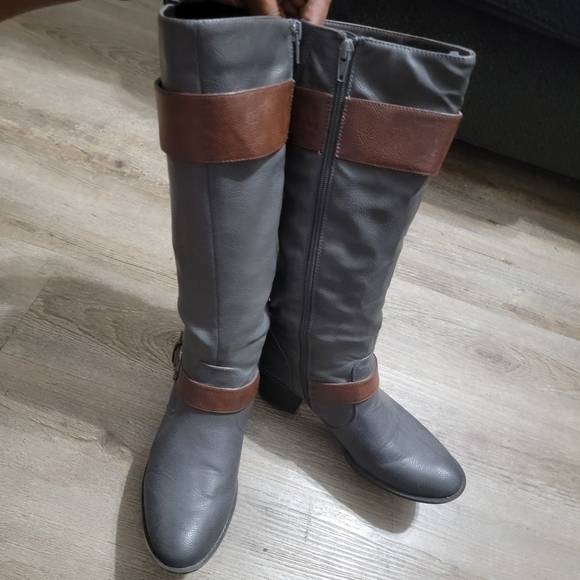 Natural Sole by Naturalizer mid-calf "Zahara" Woman's Riding Boots Size 9M Gray - Picture 7 of 11